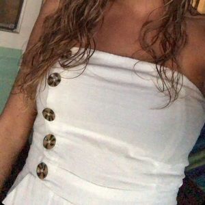 Lulus Skyline White Strapless Culotte Jumpsuit medium linen blend